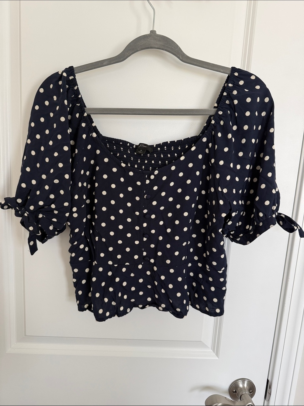 Women's J. Crew Navy Blue Polka Dot Square-Neck Top